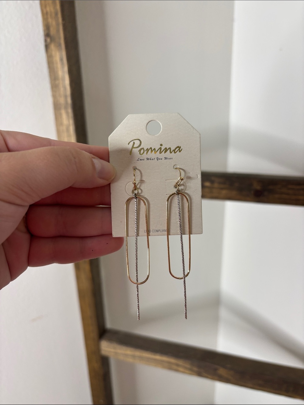 Promina Gold Drop Chain Oval Earrings - Elegant Gold and Silver Tone
